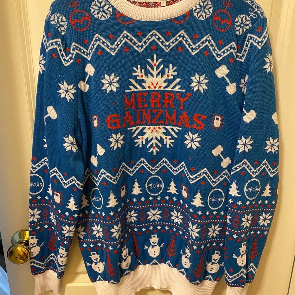 Festive Blue Merry Gainzmas Men's Sweater